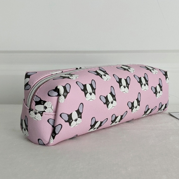 Boston Terrier Frenchie Small Cosmetic Pencil Case PVC Saffiano Pink NWT - Picture 7 of 14